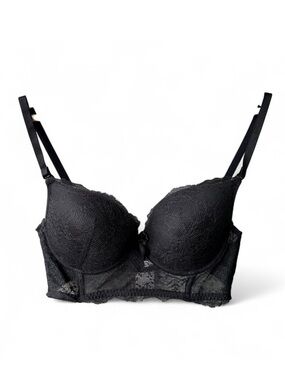 Huit 8 Bra Push Up Convertible Removable Straps Black Lace Lingerie Size 36C